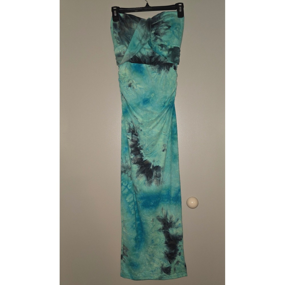 Dresstells Womens Tie Dye One Strap Twist Front Ruched Midi Dress Teal Black S